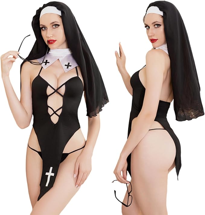 TARZNGGLOP Sexy Nun Costume Outfit for Women Sexy Valentines Day Lingerie Halloween Costumes for Women Adult Cosplay