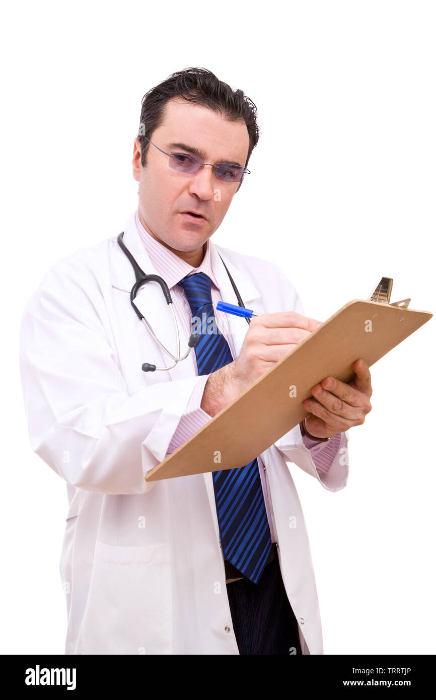 young-doctor-taking-notes-on-white-background-TRRTJP.jpg