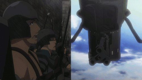 Gatling gun attacks soldiers.