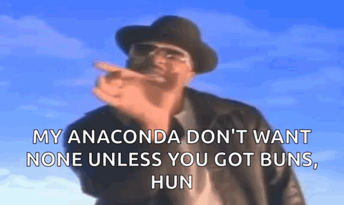 a blurry picture of a man in a hat with the words my anaconda don 't want